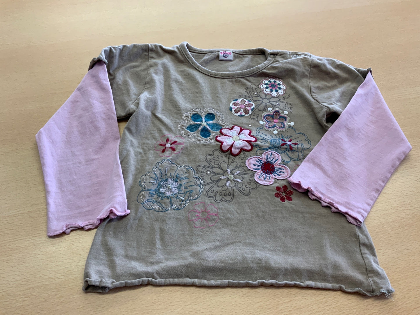 S.Oliver T-Shirt 98 Grau mit rosa Ärmeln