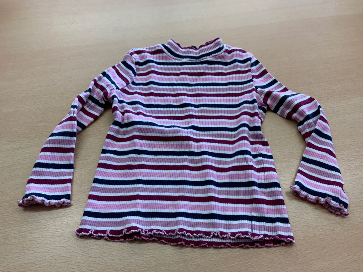Langarmshirt 98 Gestreift in Pink, Weiß und Dunkelblau