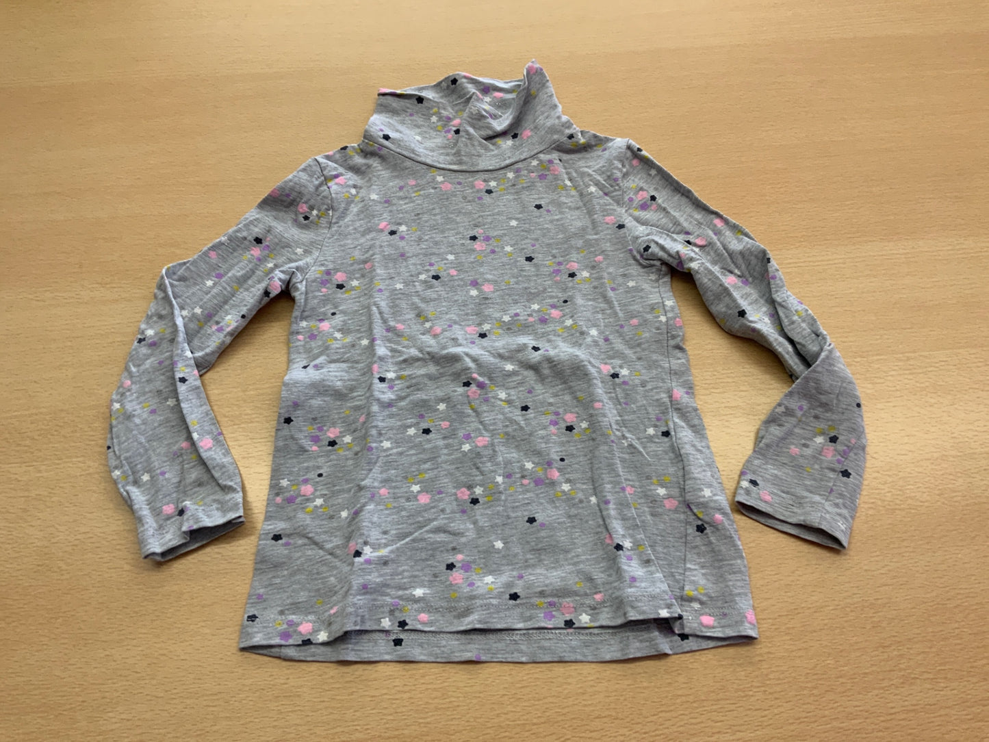 Rollkragenpullover 98/104 Grau mit bunten Punkten