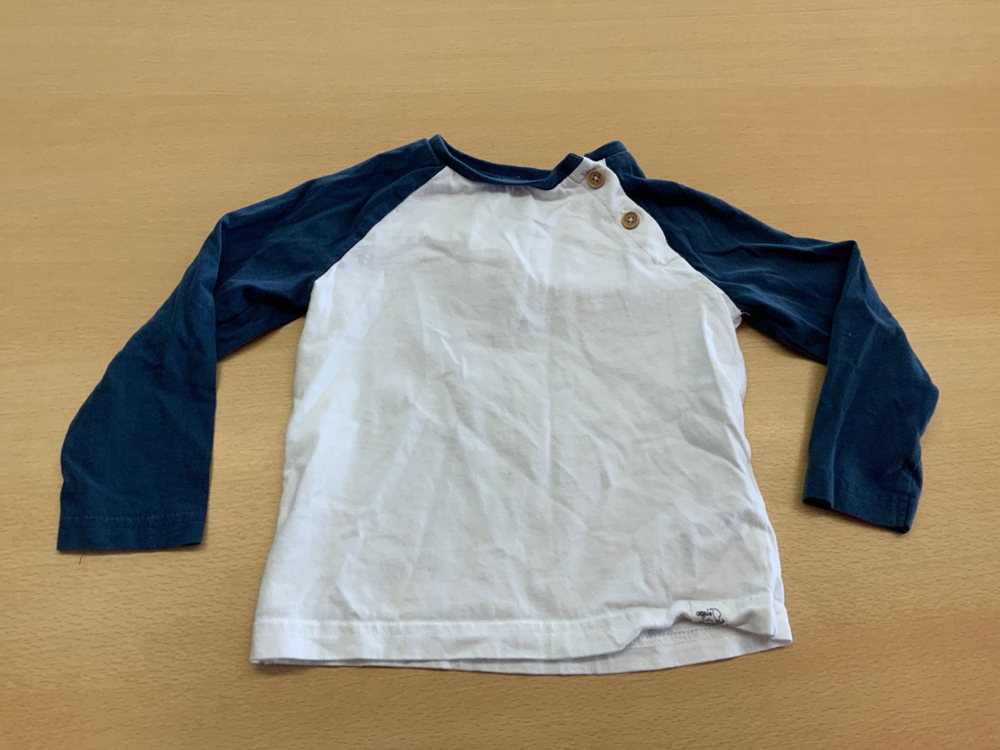 Langarmshirt 92 Weiß und Marineblau