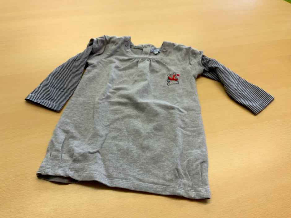 Kinder-Langarmshirt 92 Grau mit gestreiften Ärmeln