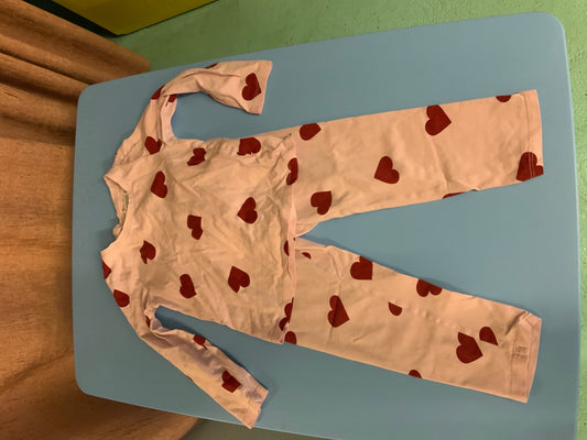 Pyjama 98/104 Rosa mit roten Herzen