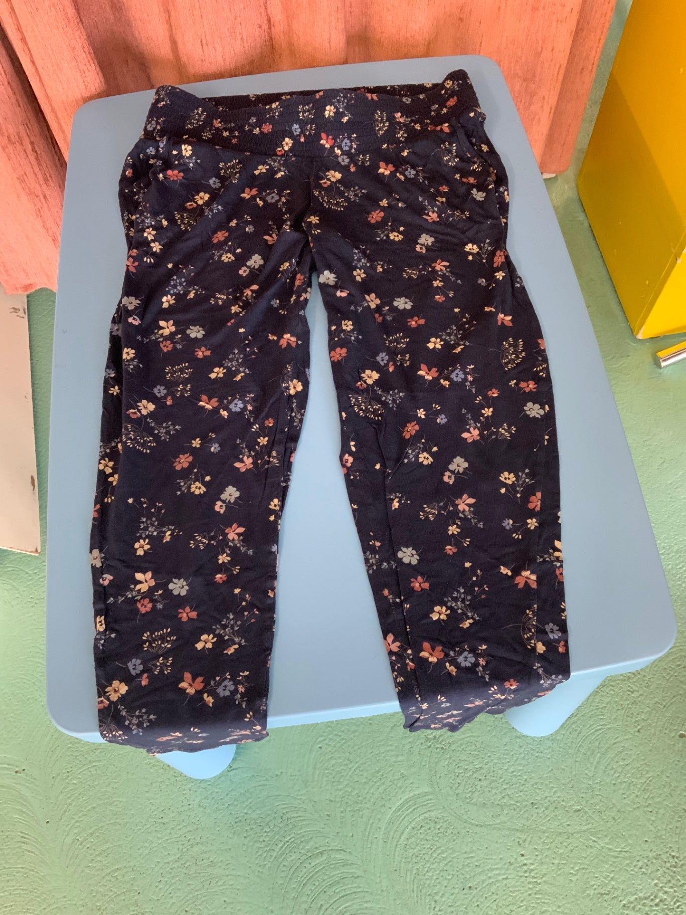 Schwangerschaftshose M Dunkelblau mit Blumenmuster