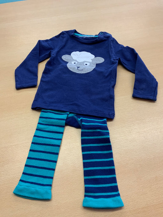 Langarmshirt und Leggings 68/80 Navy Blau und gestreift