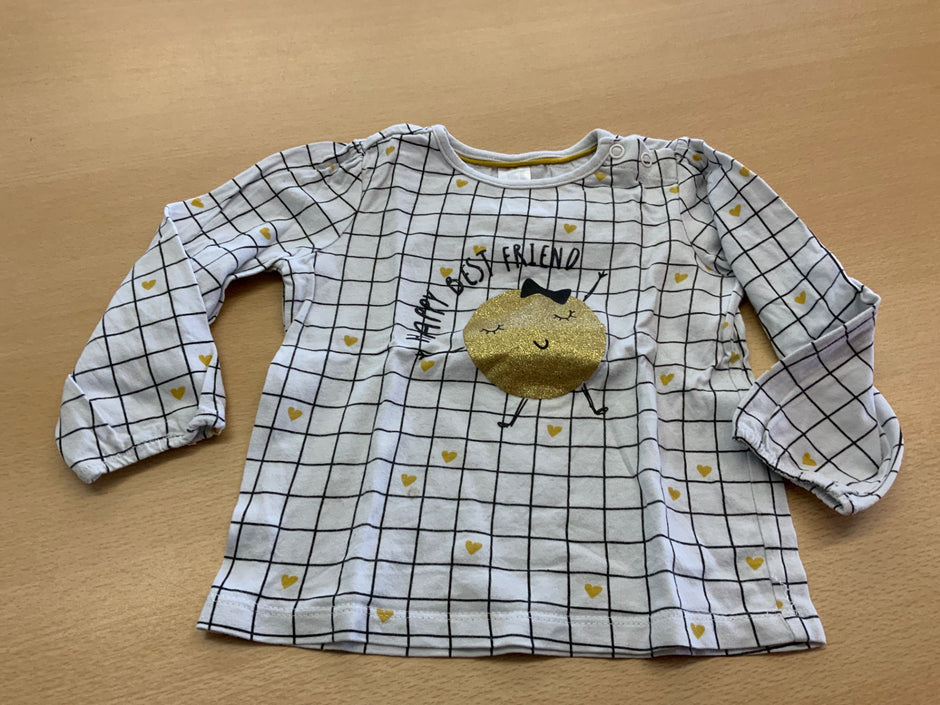 Unbekannt Langarmshirt 86 Weiß mit Schwarz und Gelb