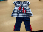 T-Shirt und Leggings 74 Gestreift in Blau und Weiß mit Rot