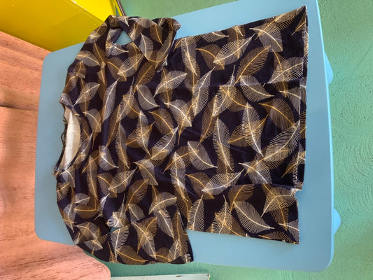 Shirt M Dunkelblau mit goldenem Blattmuster