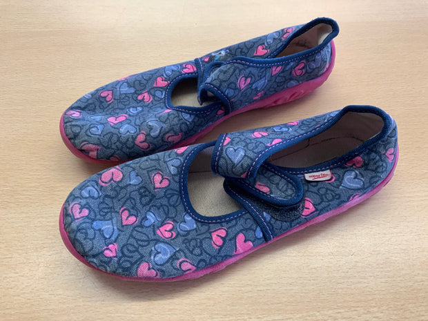superfit Hausschuhe 35 Grau mit Herzmuster in Rosa und Lila