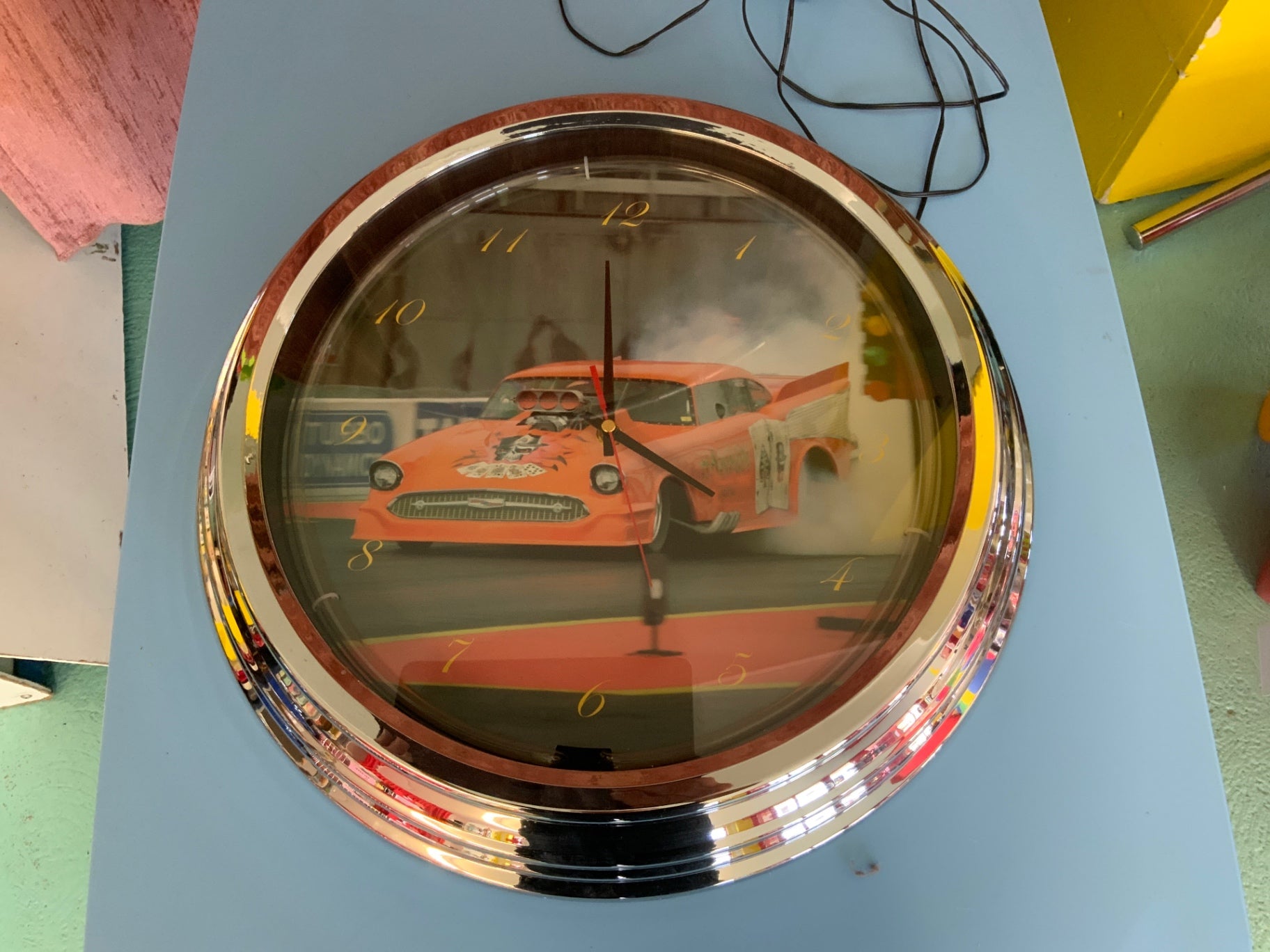 Wanduhr Silber und Orange