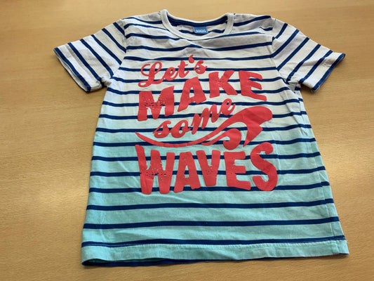 KIDS T-Shirt 116 Weiß und Blau gestreift