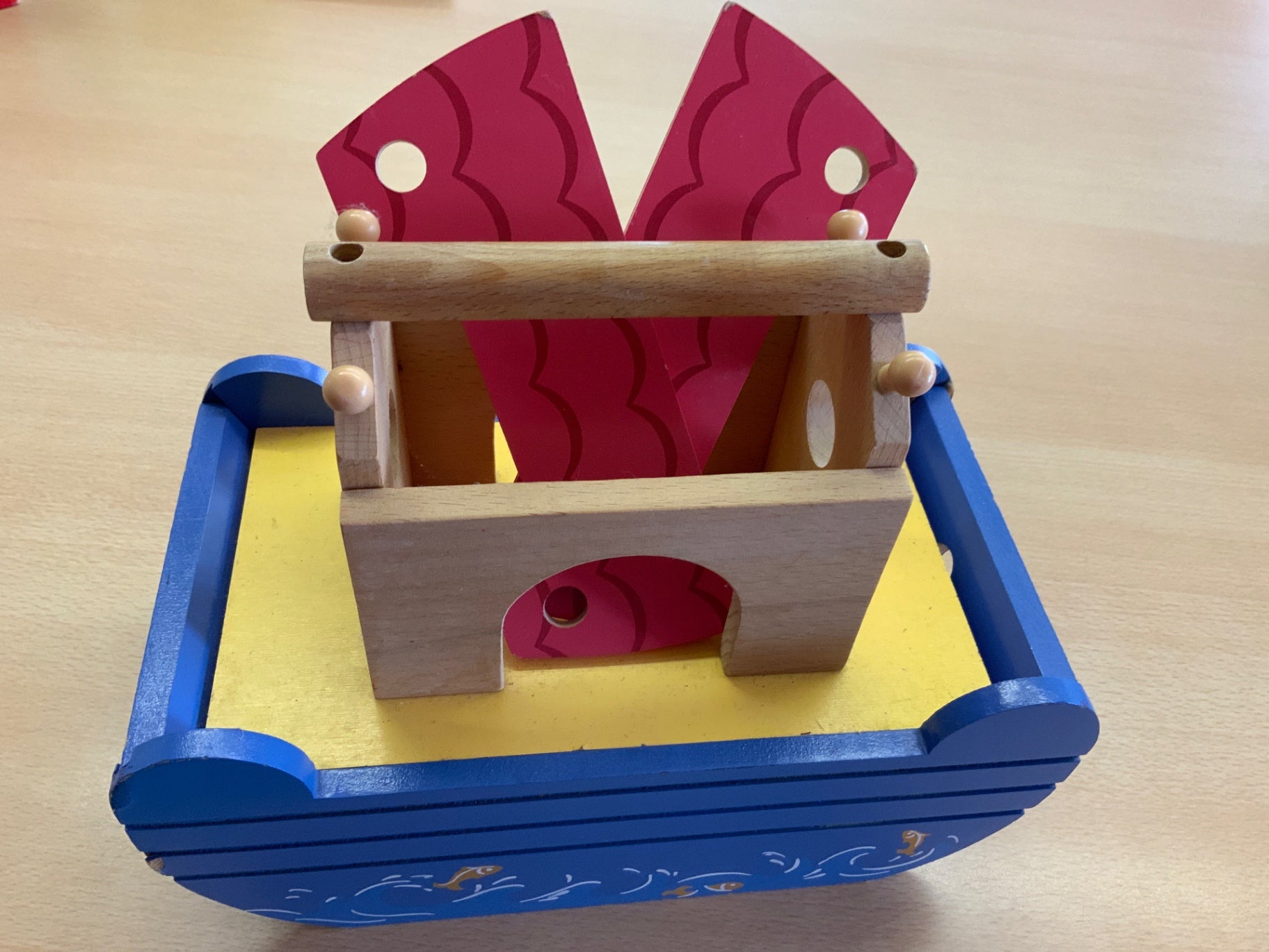 Arche Noah Blau, Gelb, Naturholz