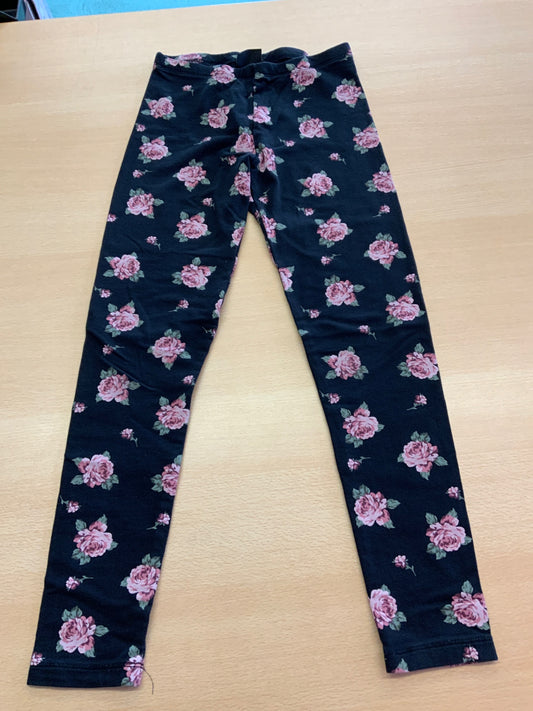 Leggins 152 Dunkelblau mit rosa Blumenmuster