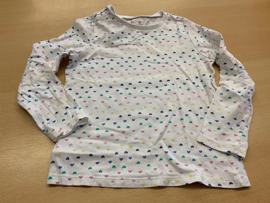 Langarmshirt 116 Weiß mit bunten Herzmustern