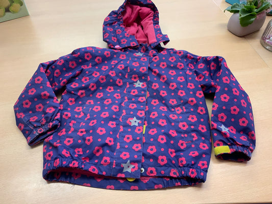 Regenjacke 110/116 Blau mit pinken Blumenmuster