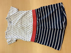 Jumpsuit 98/104 Weiß mit schwarzen Punkten und dunkelblau mit weißen Streifen