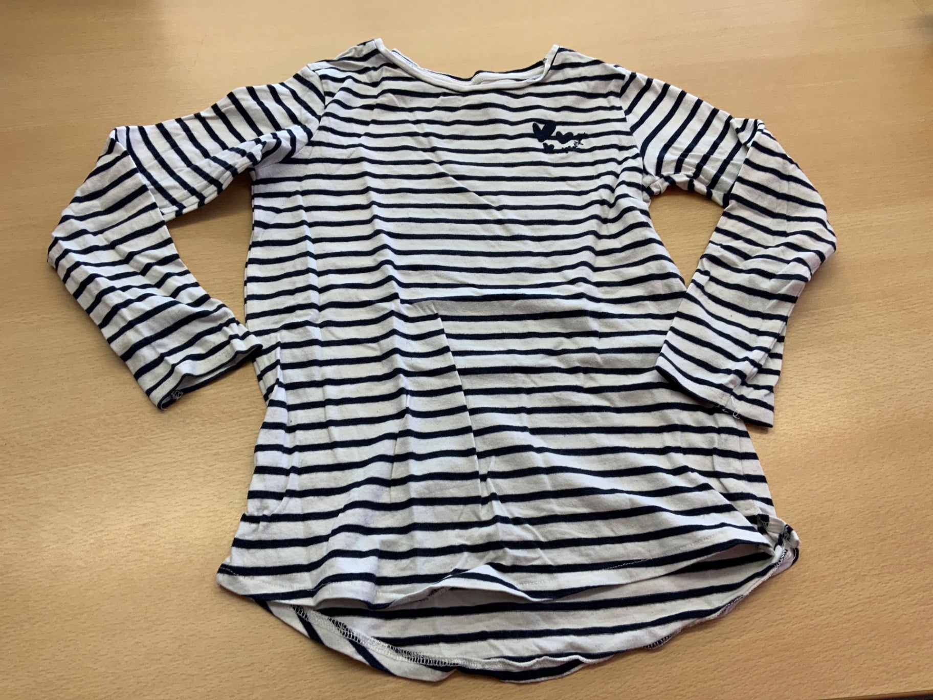 Langarmshirt 128 Weiß und Marineblau