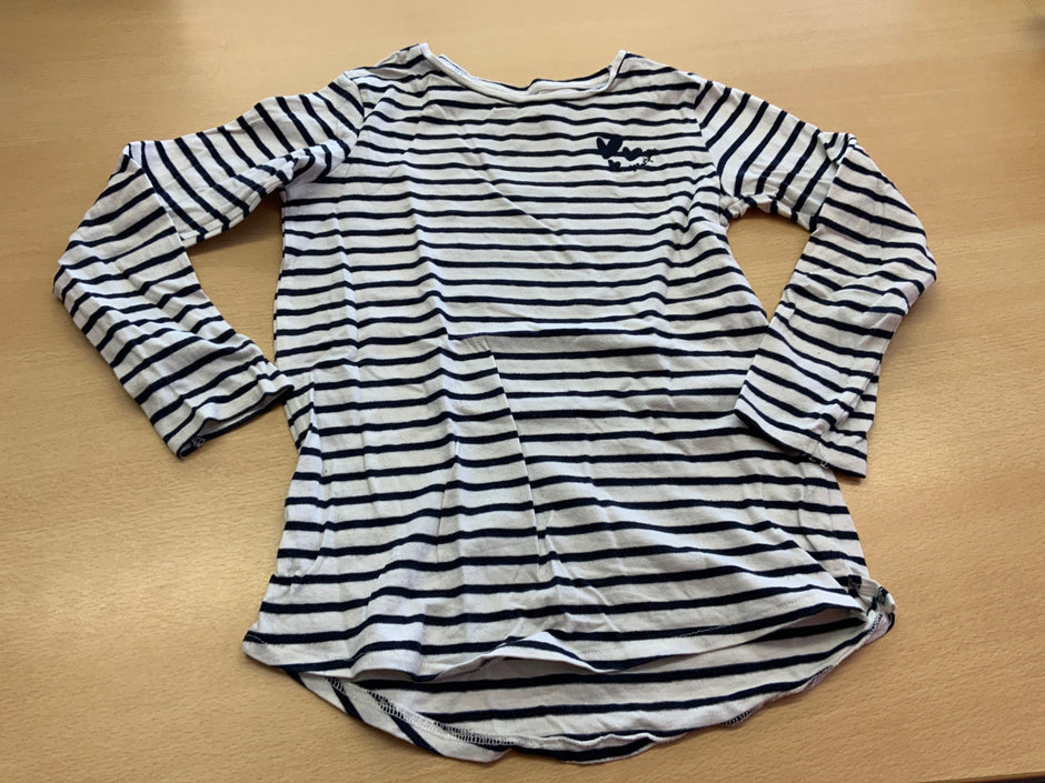 Langarmshirt 128 Weiß und Marineblau