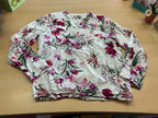 Bluse L Weiß, mit Blumenmuster in Pink, Lila, Grün und Dunkelrot