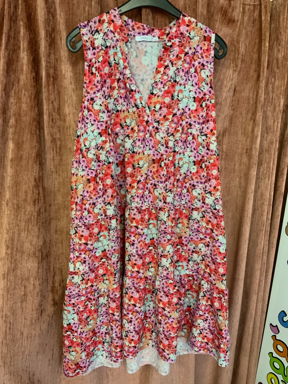 Hailys Ärmloses Kleid XS Bunt mit rotem, pinkem, lila, orange, creme und schwarz