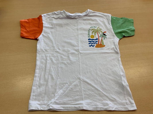 T-Shirt 122/128 Weiß, Orange, Grün