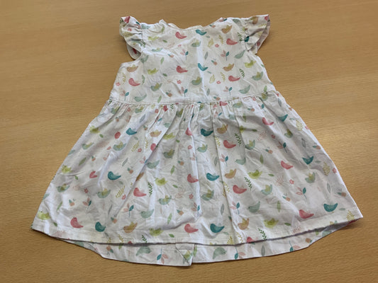 Kleid 80 Weiß mit buntem Vogelmuster