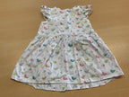 Kleid 80 Weiß mit buntem Vogelmuster