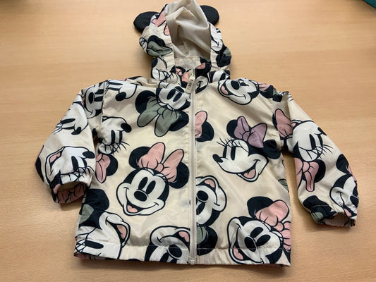 Regenjacke 92 Weiß mit Mickey Mouse und Minnie Mouse Muster in Schwarz, Grau, Pink und Lila