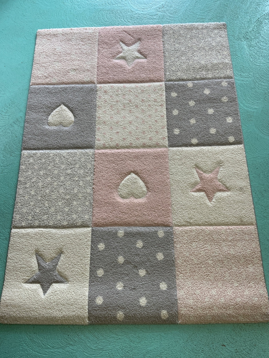  Kinderzimmer-Teppich Hellrosa, Grau, Weiß