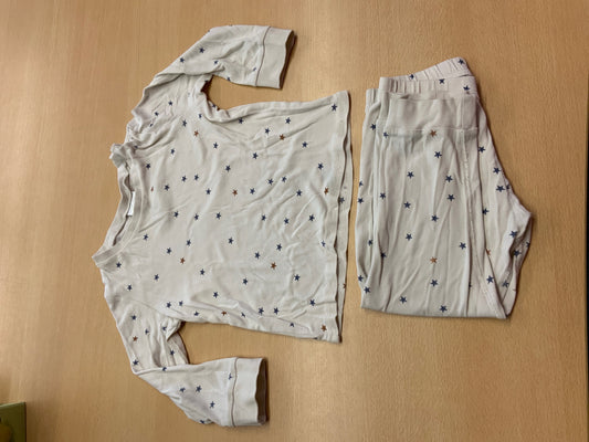 Pyjama-Set 98/104 Weiß mit Sternen in Blau und Braun