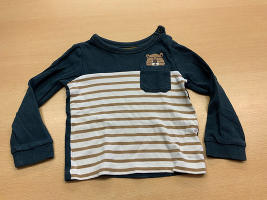 Langarmshirt 92 Dunkelblau, Weiß, Braun