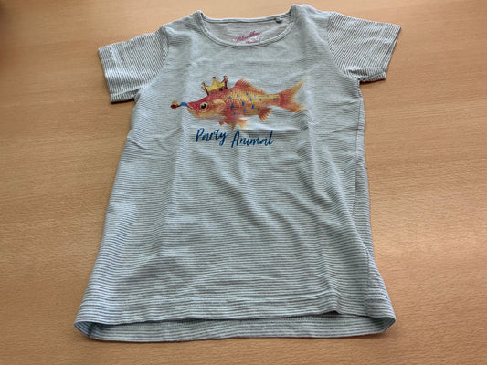 T-Shirt 122/128 Grau mit Streifenmuster