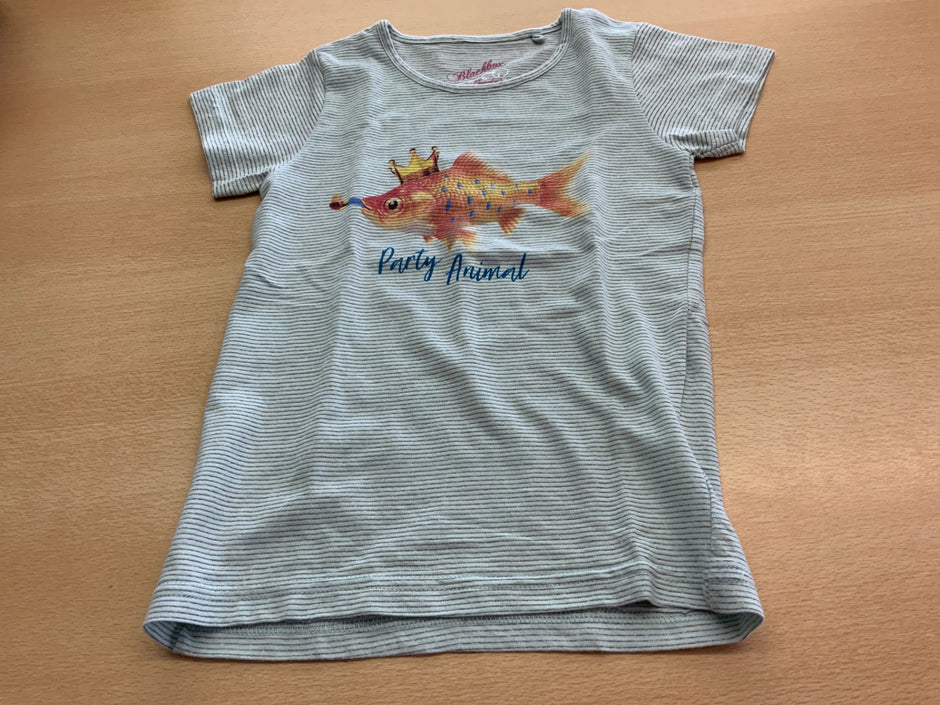 T-Shirt 122/128 Grau mit Streifenmuster