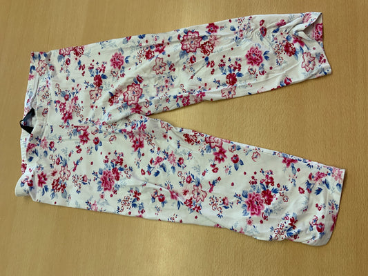 Leggins 146/152 Weiß mit rosa und blauen Blumenmuster