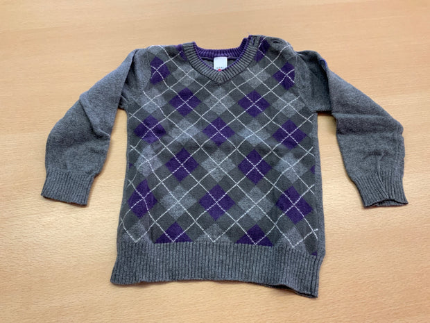 Unbekannt Pullover 86/92 Grau mit lila und weißem Muster