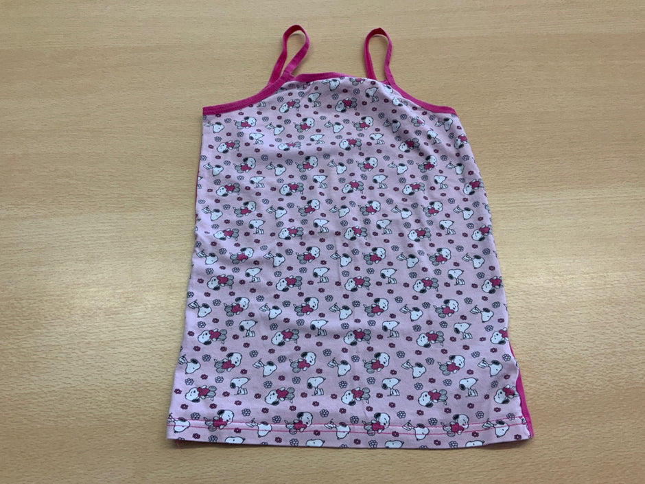 Spaghetti Top 110/116 Rosa mit Muster in Weiß, Schwarz und Pink
