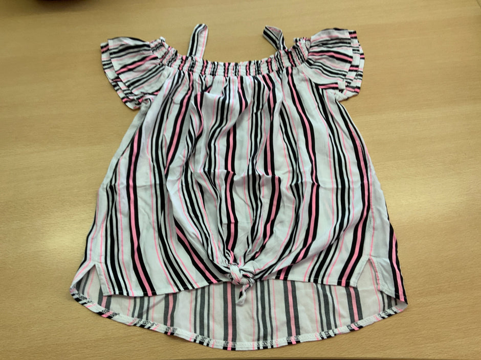 Bluse 134/140 Weiß, Schwarz, Pink