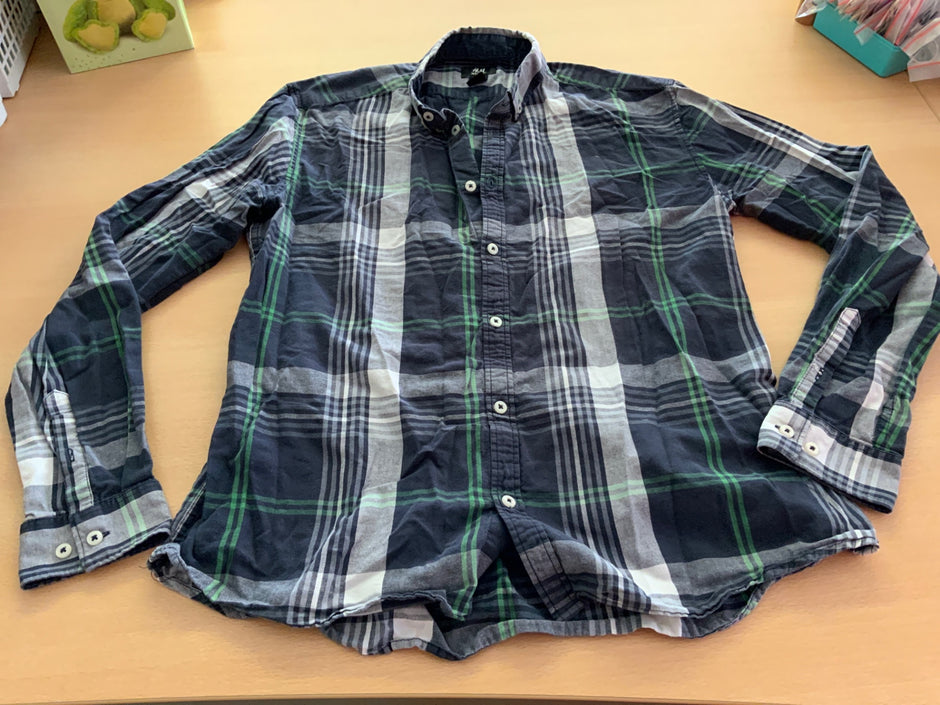 H&M Hemd L Blau, Grau, Grün, Weiß