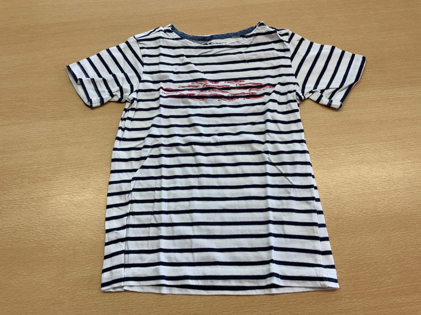 T-Shirt 104 Weiß mit dunklen Streifen