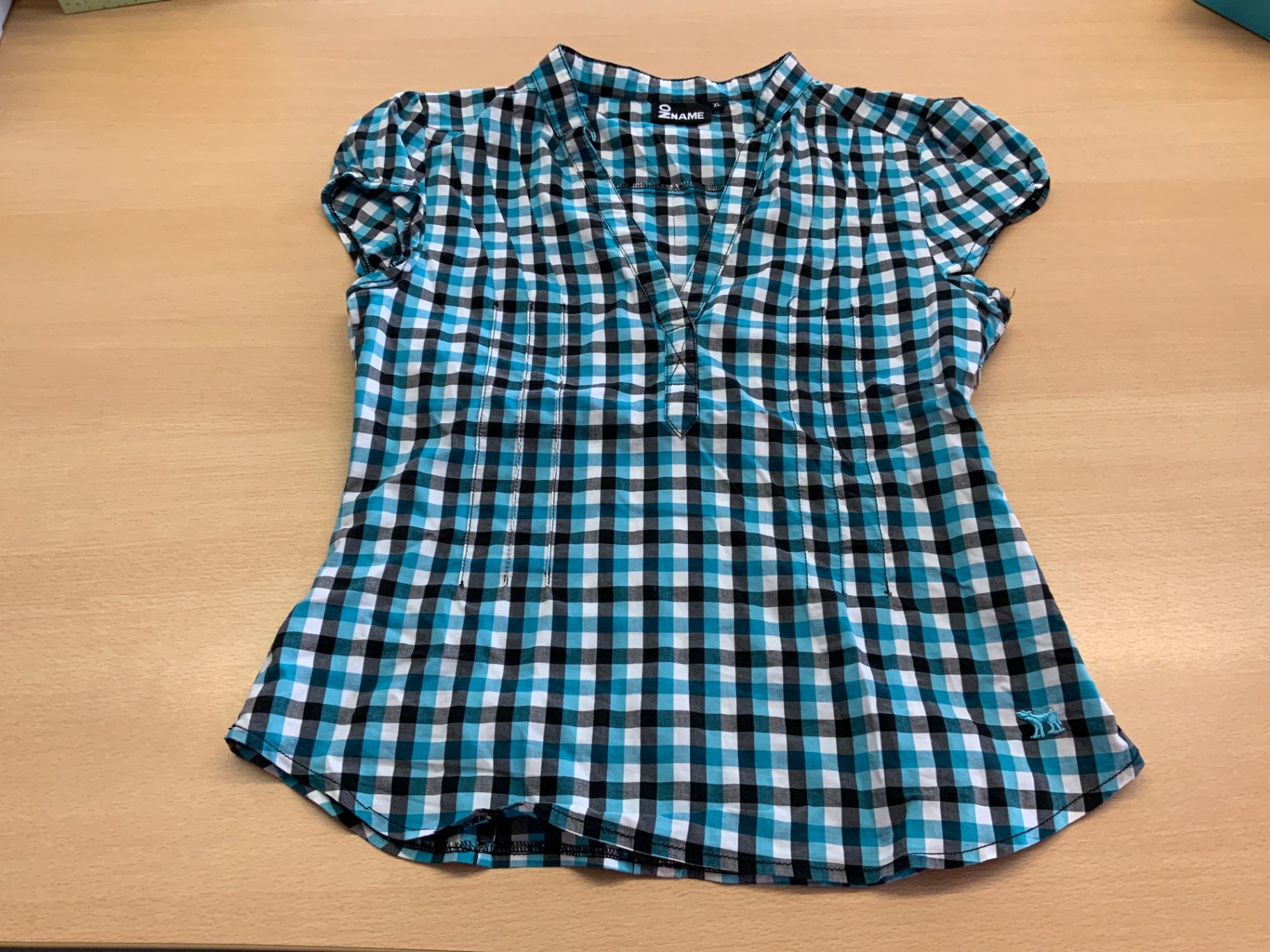 Bluse XL Blau, Schwarz, Weiß