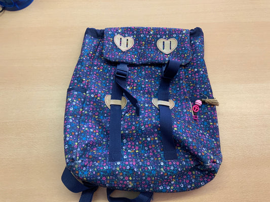  Rucksack Blau, mit buntem Blumenmuster