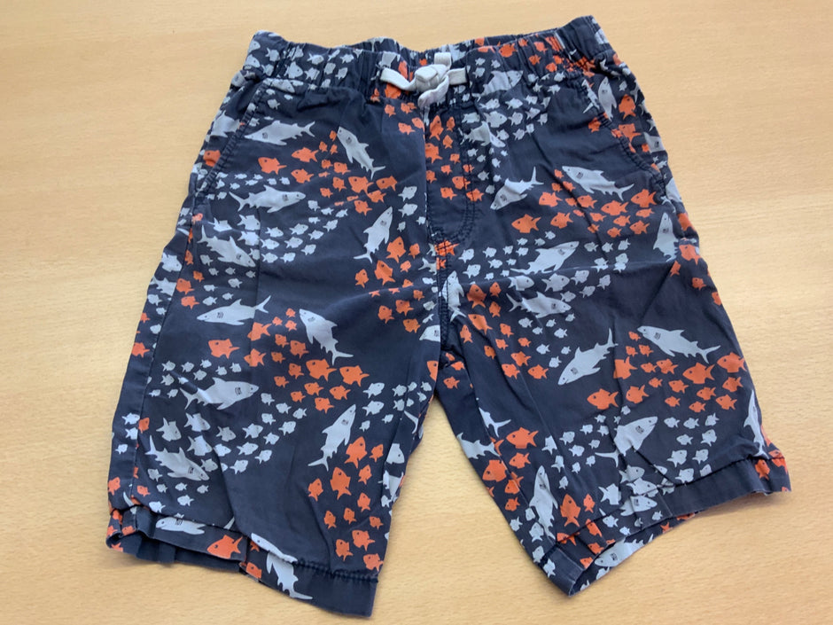 Badeshorts 128 Blau mit rotem und weißem Meereslebewesen-Muster