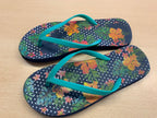 Flipflops 37 Blau mit buntem Blumenmuster