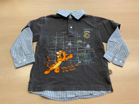 Poloshirt mit Langarm-Hemd-Kragen 104 Dunkelgrau mit blauen Streifen