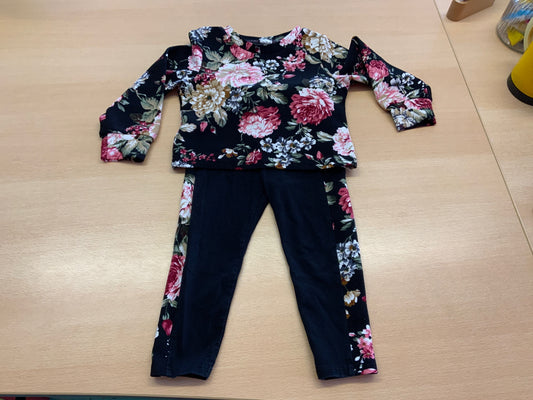  2-Teiler 98 Dunkelblau mit bunten Blumenmustern