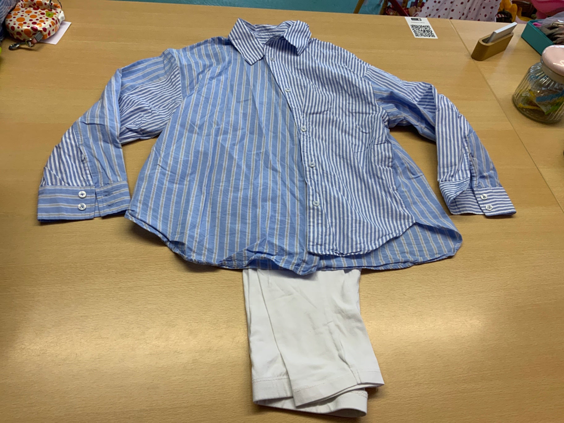 Zara Set Hemd/Leggins 152 Blau mit weißen Streifen