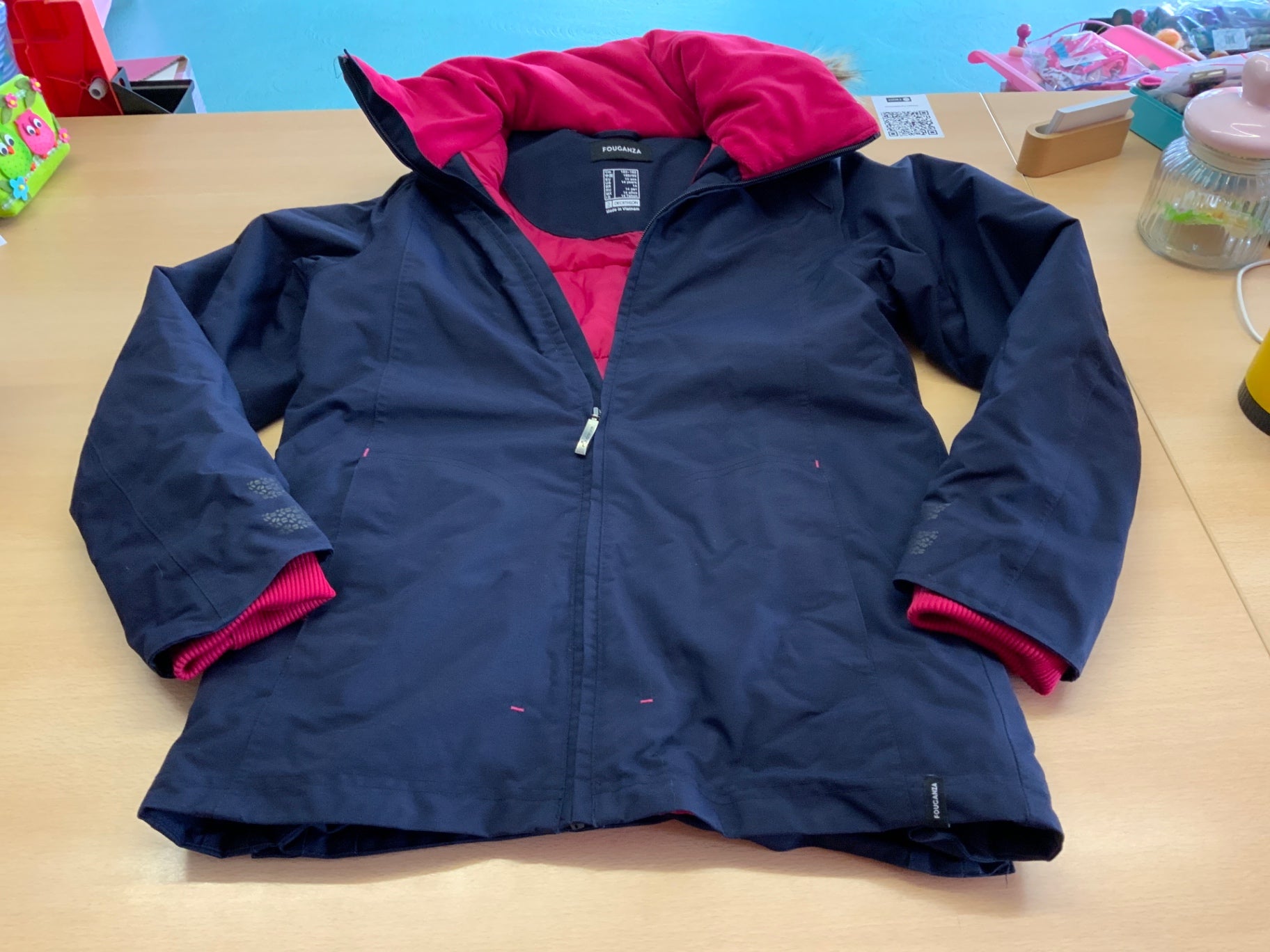 Fouganza Winterjacke 152/164 Dunkelblau mit Rot
