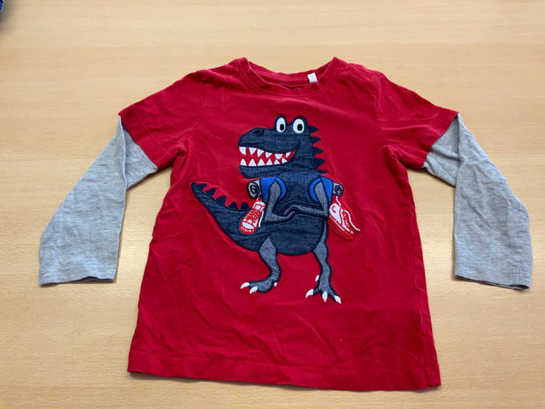 Langarm-T-Shirt 122 Rot und Grau