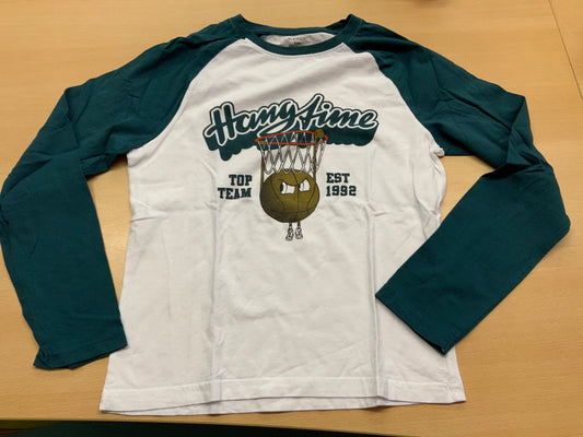 Manor Kids Langarmshirt 146/152 Weiß und Dunkelgrün