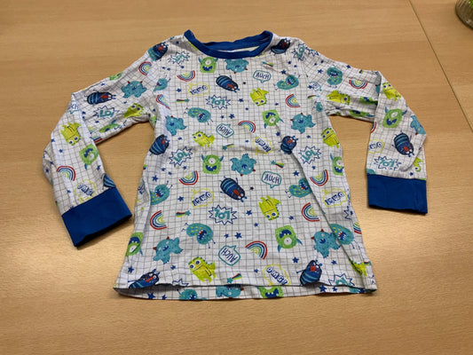 Pyjama-Oberteil 116 Weiß mit bunten Mustern in Blau, Grün, Gelb, Rot