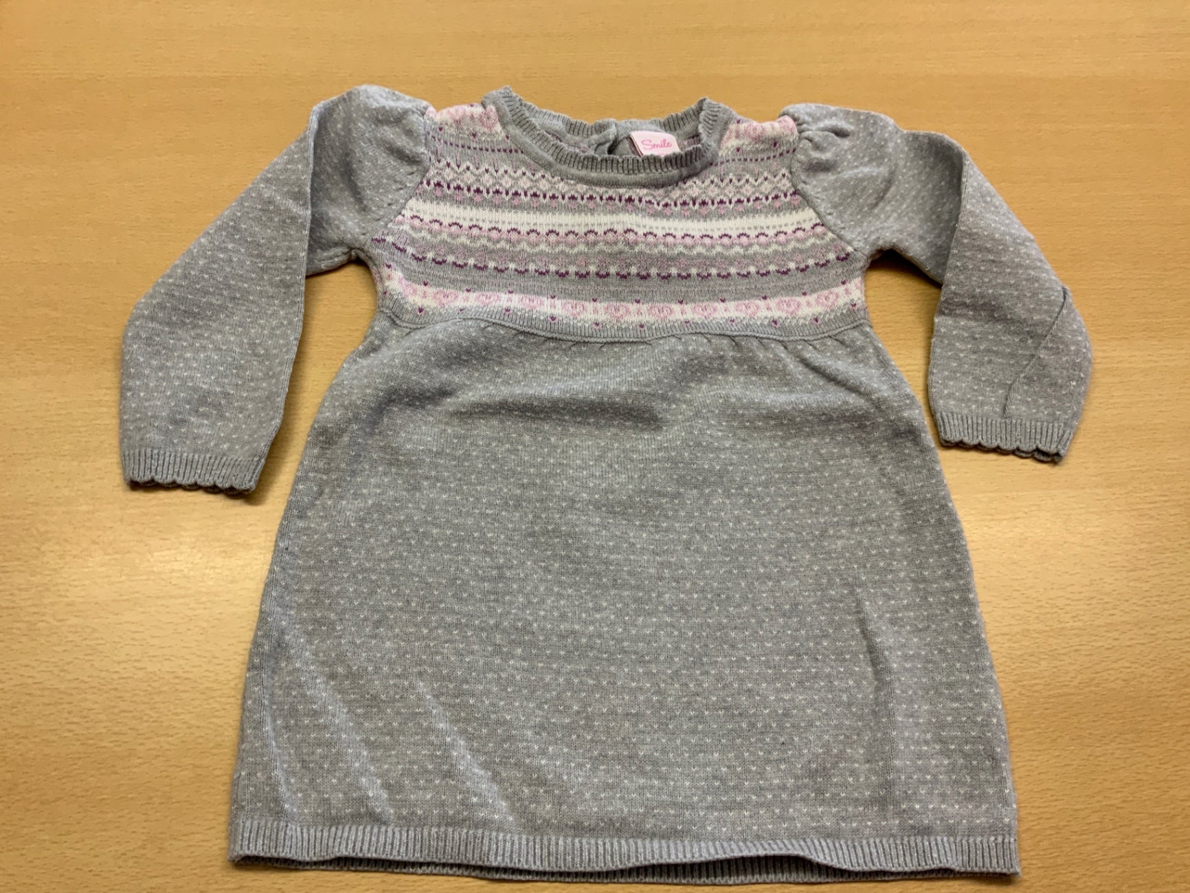 Smile Kleid 80 Grau mit Muster in Rosa und Weiß
